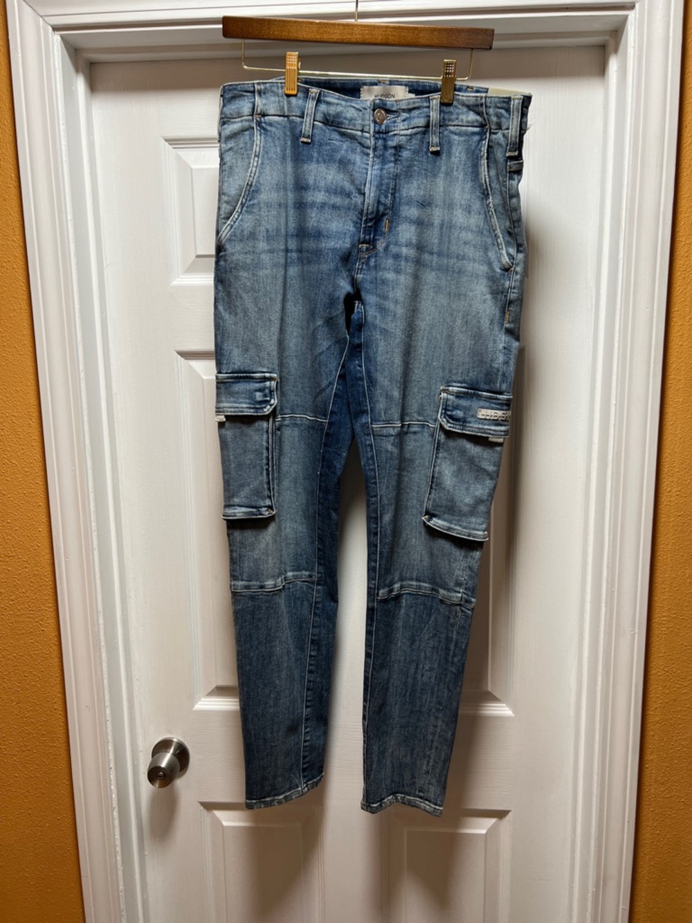 Hudson Jeans Medium Blue Denim with Tan Stitching